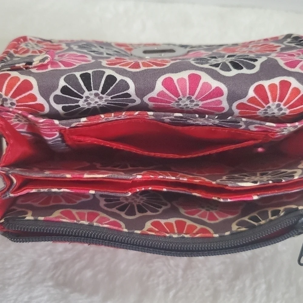 Vera Bradley Retired Cheery Blossoms Floral Pink Orange Gray Wristlet Wallet